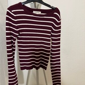No Comment Maroon & White Striped Knit Sweater